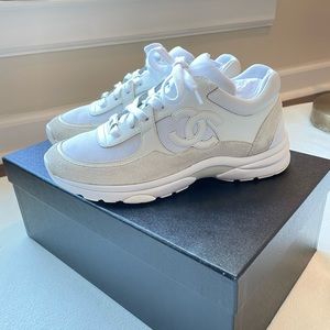 CHANEL Suede Calfskin Fabric CC white